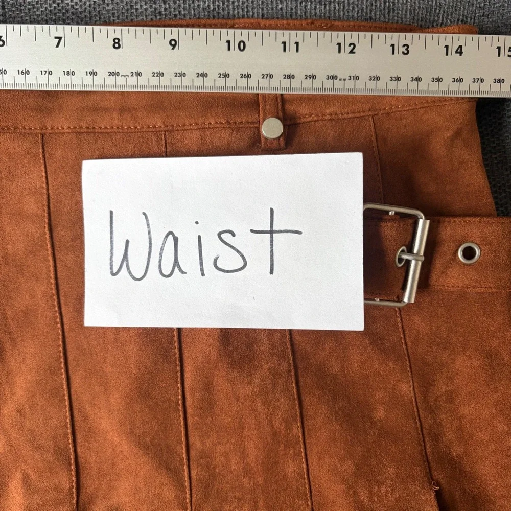 NEW Jacquie the Label Mini Skirt Faux Suede Brown Pleated Buckle Western Cowgirl